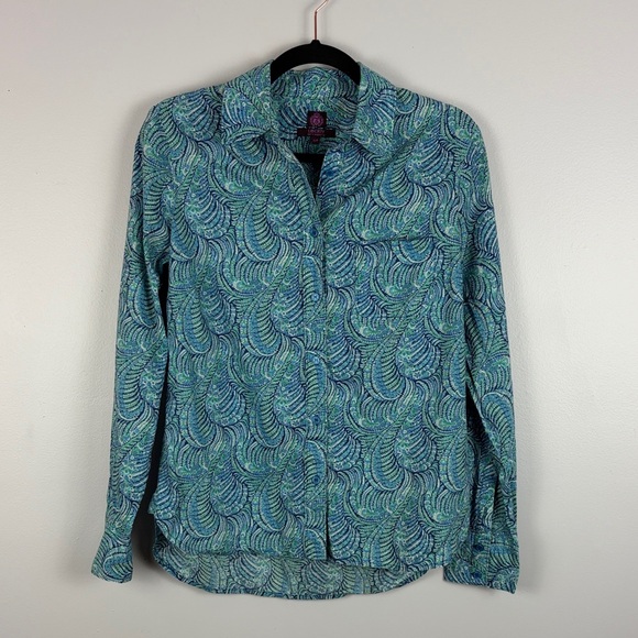 Liberty Art Fabrics Paisley Button Up Shirt Blue Green Cotton Small - Picture 2 of 13